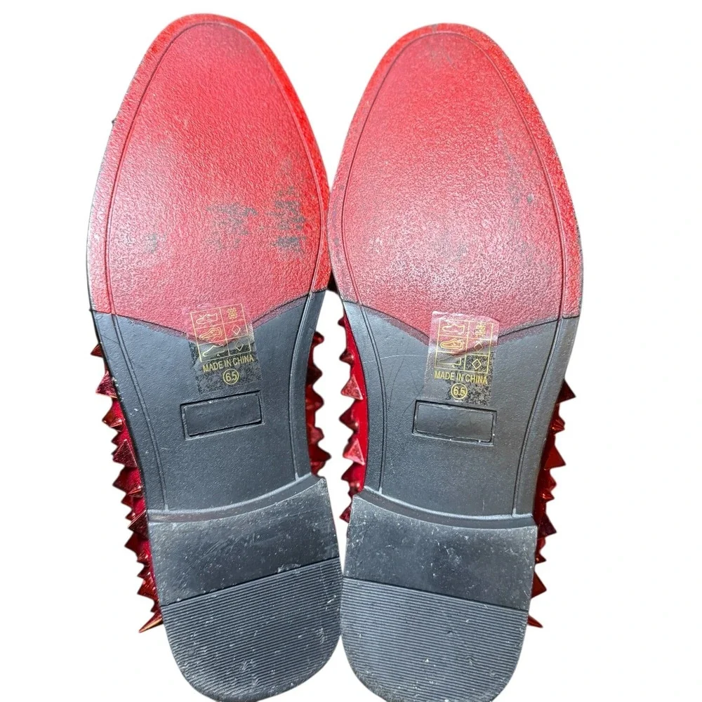Unbranded Spiked Velvet Loafers Mens 6.5 Red Good Studded Punk Dress Shoes